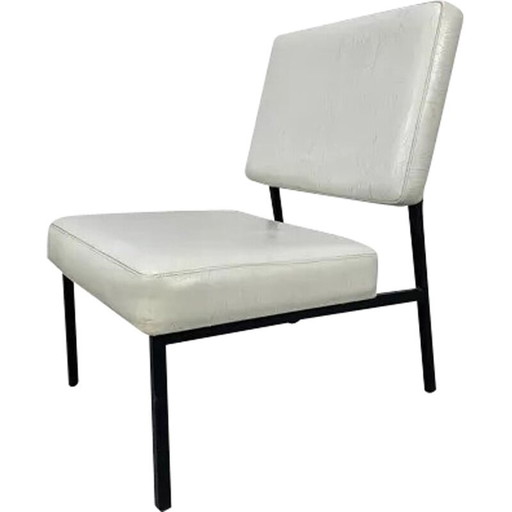 Vintage white leatherette armchair, 1950s