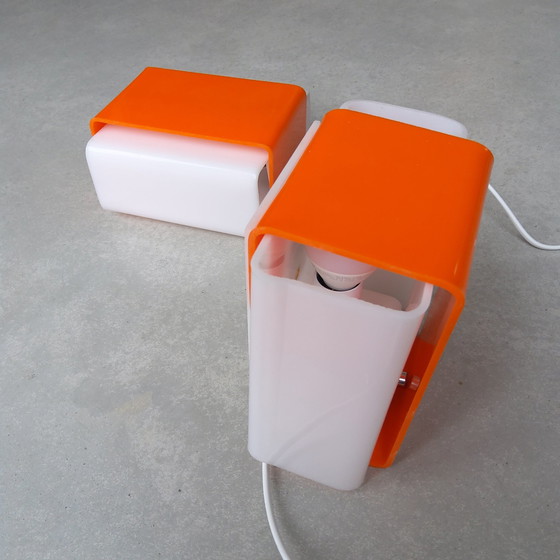 Image 1 of Set Of 2 Orange White Plexiglass Wall Lights