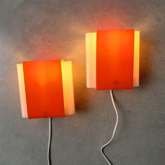 Image 1 of Set Of 2 Orange White Plexiglass Wall Lights