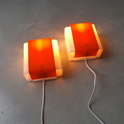 Set Of 2 Orange White Plexiglass Wall Lights