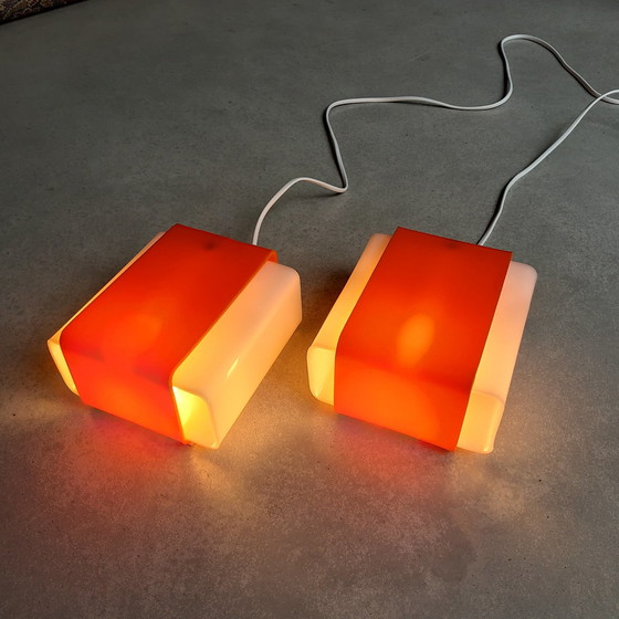 Image 1 of Set Of 2 Orange White Plexiglass Wall Lights