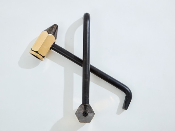 Image 1 of Brass Pencil Andirons Wrought Iron 1960S