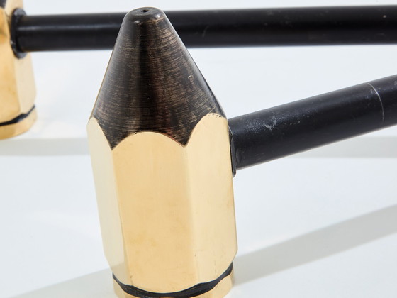 Image 1 of Brass Pencil Andirons Wrought Iron 1960S