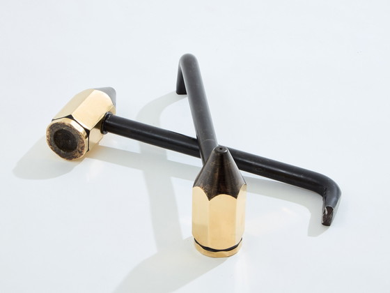 Image 1 of Brass Pencil Andirons Wrought Iron 1960S