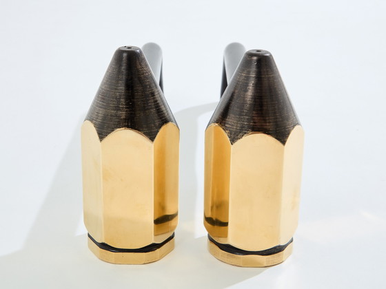 Image 1 of Brass Pencil Andirons Wrought Iron 1960S