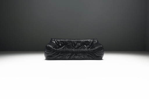 Very Rare 'Informel' Sofa in Black Leather by Hans Hopfer for Roche Bobois