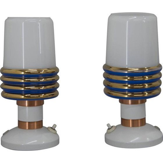 Image 1 of Coppia di lampade da tavolo vintage in vetro e metallo, Cecoslovacchia 1970