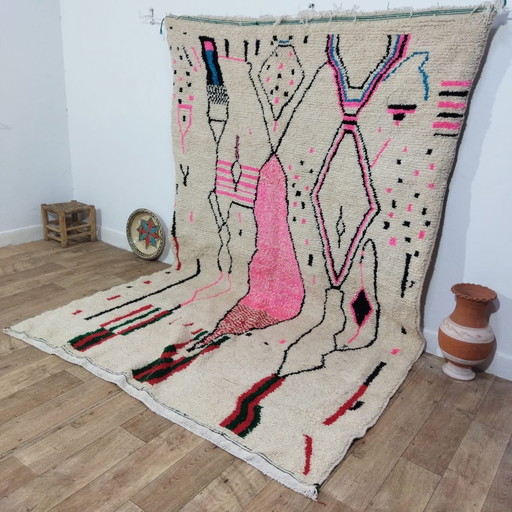 Tapis Berbère Fait Main Multicolore En Laine - Grand Carpet Of Wool Handmade Berber Rug