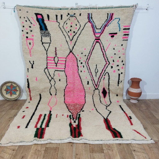 Tapis Berbère Fait Main Multicolore En Laine - Grand Carpet Of Wool Handmade Berber Rug
