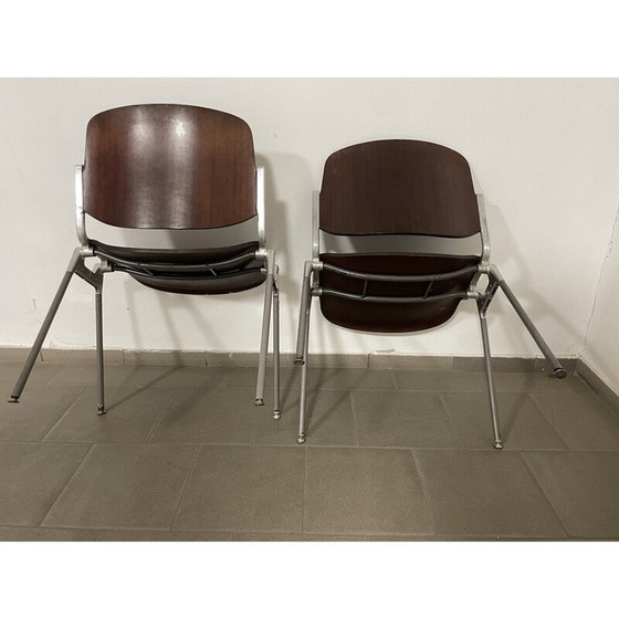 Image 1 of Pair of vintage DS106 model chairs in wood and metal by Giancarlo Piretti for Castelli, Italy 1970