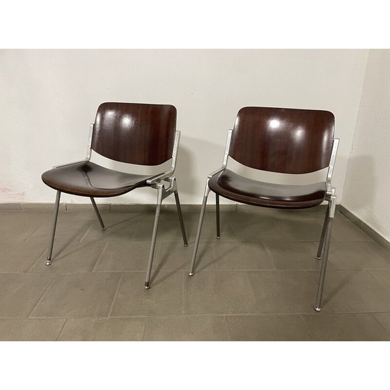 Image 1 of Pair of vintage DS106 model chairs in wood and metal by Giancarlo Piretti for Castelli, Italy 1970
