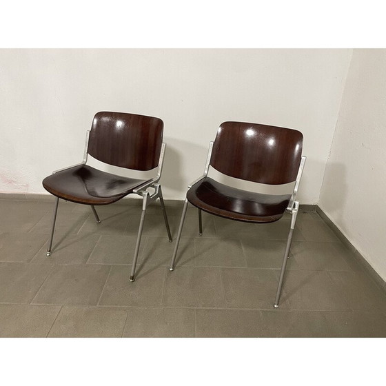Image 1 of Pair of vintage DS106 model chairs in wood and metal by Giancarlo Piretti for Castelli, Italy 1970