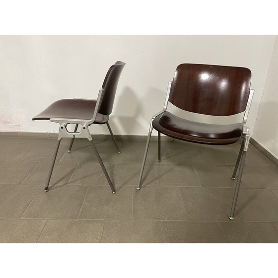 Image 1 of Pair of vintage DS106 model chairs in wood and metal by Giancarlo Piretti for Castelli, Italy 1970