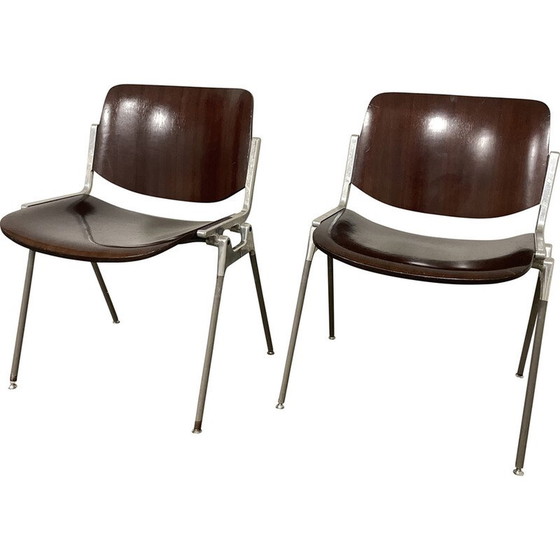 Image 1 of Pair of vintage DS106 model chairs in wood and metal by Giancarlo Piretti for Castelli, Italy 1970