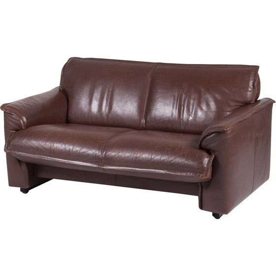 Image 1 of Vintage 2-seater sofa in chocolate brown leather for Leolux, Netherlands 1970