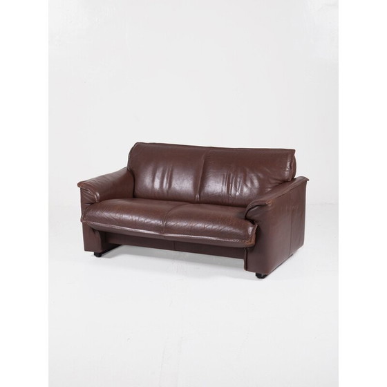 Image 1 of Vintage 2-seater sofa in chocolate brown leather for Leolux, Netherlands 1970