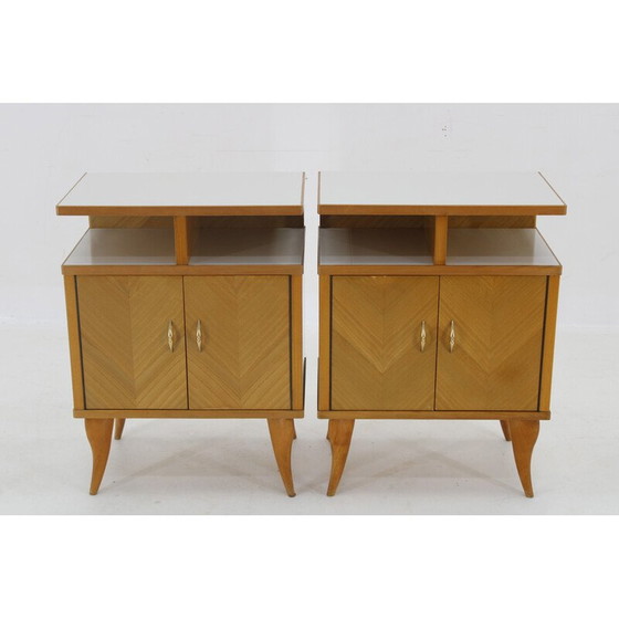 Image 1 of Pair of vintage bedside tables in ash finish, 1960