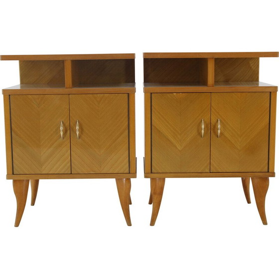 Image 1 of Pair of vintage bedside tables in ash finish, 1960