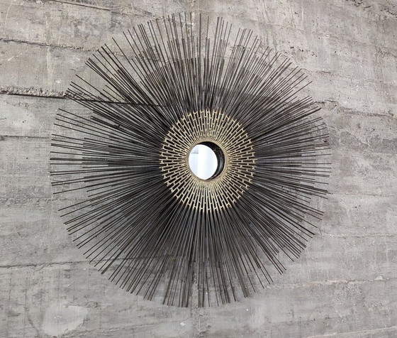 Image 1 of Mirror Brutalist Wall Sculpture Sun By William Friedle 1970S