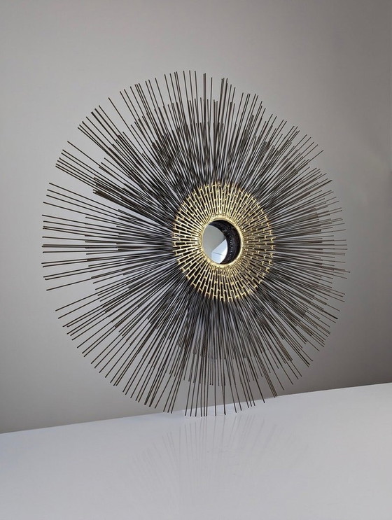 Image 1 of Mirror Brutalist Wall Sculpture Sun By William Friedle 1970S