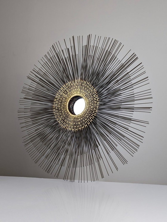 Image 1 of Mirror Brutalist Wall Sculpture Sun By William Friedle 1970S