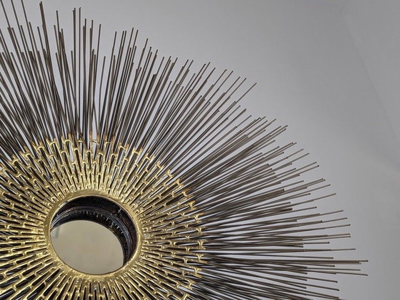 Image 1 of Mirror Brutalist Wall Sculpture Sun By William Friedle 1970S