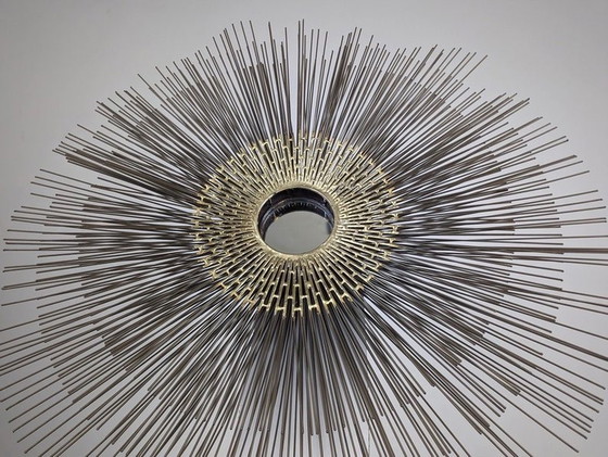 Image 1 of Mirror Brutalist Wall Sculpture Sun By William Friedle 1970S