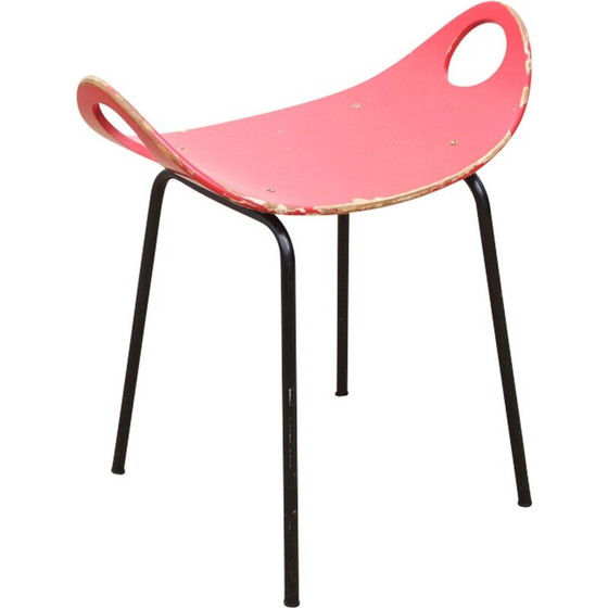 Image 1 of Red stool in steel by Olof Kettunen