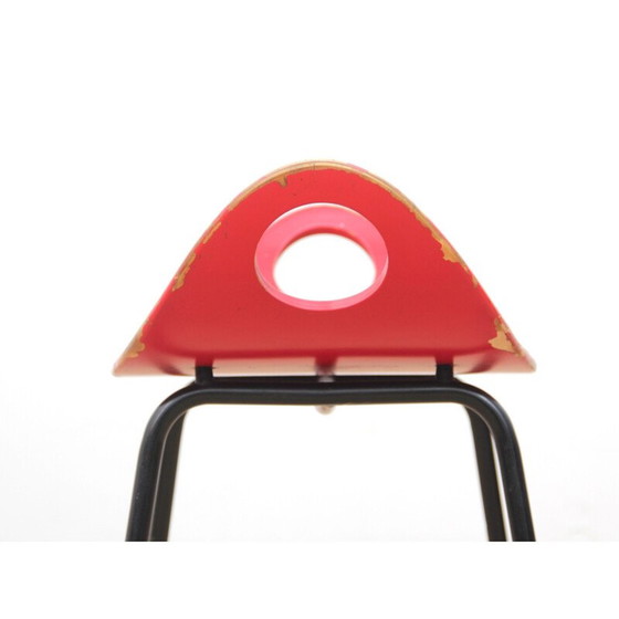 Image 1 of Red stool in steel by Olof Kettunen