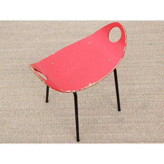 Image 1 of Red stool in steel by Olof Kettunen