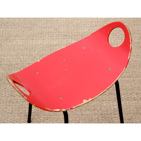 Image 1 of Red stool in steel by Olof Kettunen