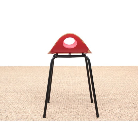 Image 1 of Red stool in steel by Olof Kettunen