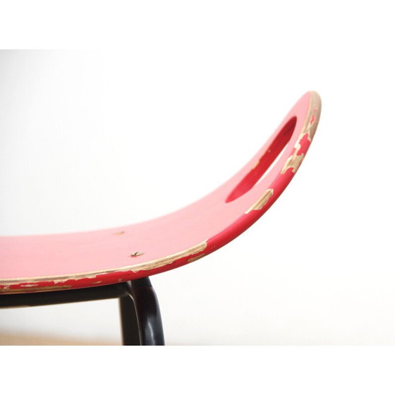 Image 1 of Red stool in steel by Olof Kettunen