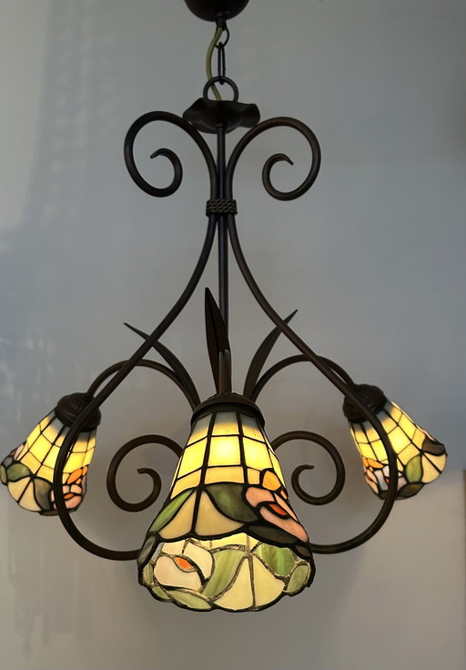 Stained Glass Tiffany Style Chandelier Pendant Lamp Vintage