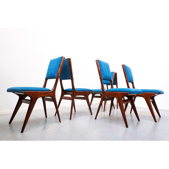 Image 1 of Set of 6 vintage blue 634 chairs by Carlo de Carli for Cassina, Italy 1950s