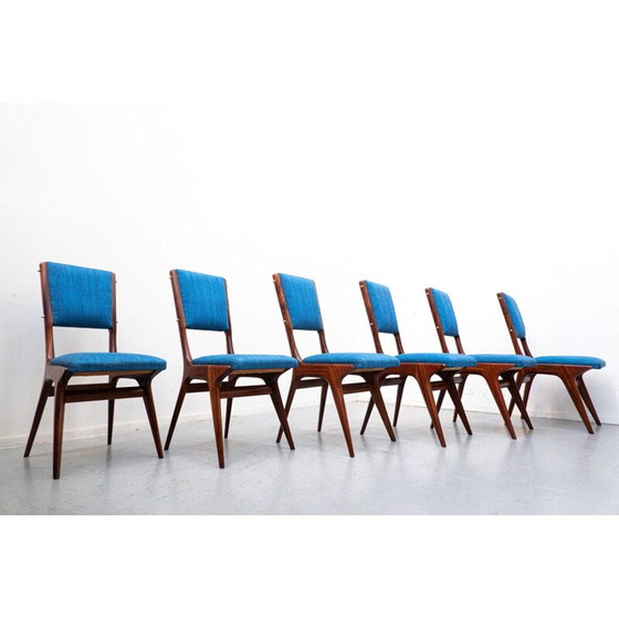 Image 1 of Set of 6 vintage blue 634 chairs by Carlo de Carli for Cassina, Italy 1950s