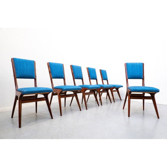 Image 1 of Set of 6 vintage blue 634 chairs by Carlo de Carli for Cassina, Italy 1950s