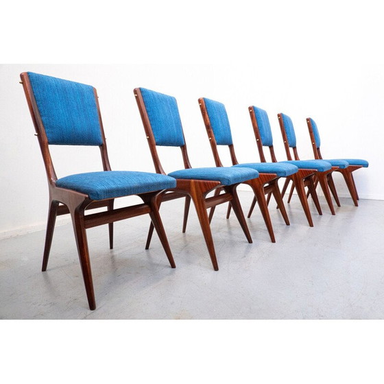 Image 1 of Set of 6 vintage blue 634 chairs by Carlo de Carli for Cassina, Italy 1950s
