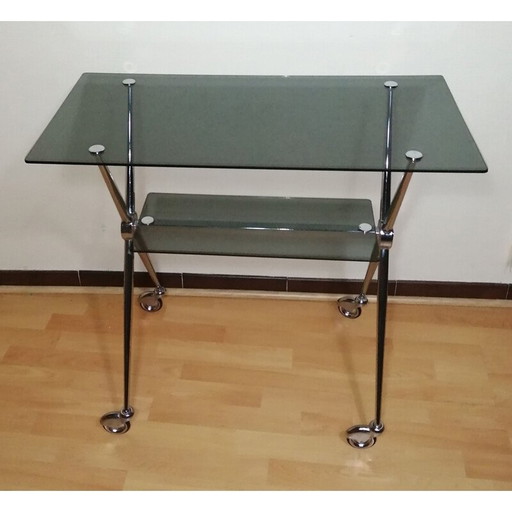 Tavolino laterale in vetro vintage con doppio piano, 1970