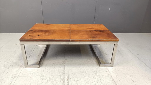 Leather And Chrome Coffee Table, 1970S