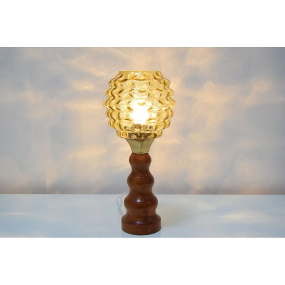 Image 1 of Lampada da tavolo vintage in vetro, legno e ottone, Cecoslovacchia 1960