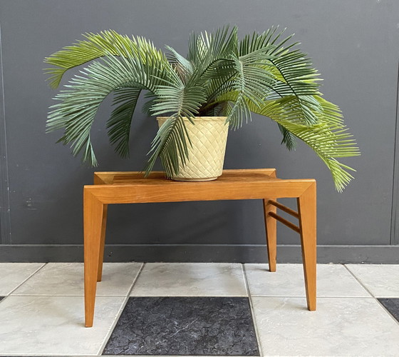 Image 1 of Small Wood Slatted Sidetable Flower Table 1960S 