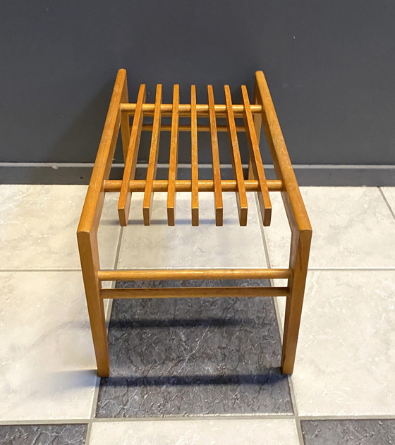 Image 1 of Small Wood Slatted Sidetable Flower Table 1960S 