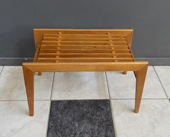 Image 1 of Small Wood Slatted Sidetable Flower Table 1960S 