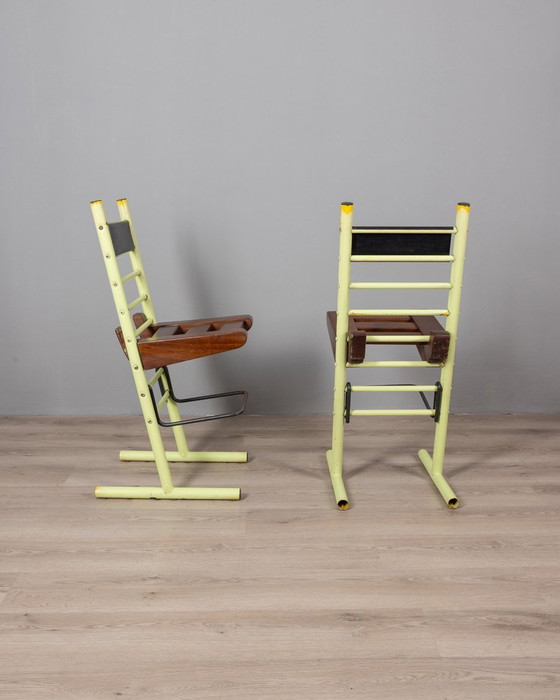 Image 1 of Pair Of Vintage 70S Stools In Iron And Wood Italian Design 