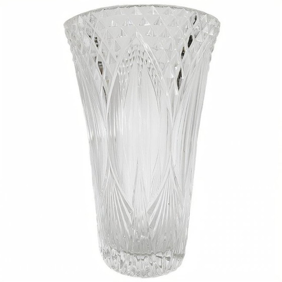 Image 1 of Vaso di cristallo vintage con motivi art déco, anni '50