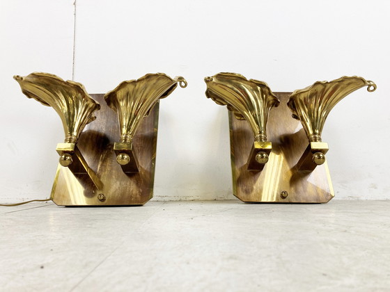 Image 1 of 2 lampade da parete vintage a forma di fiore