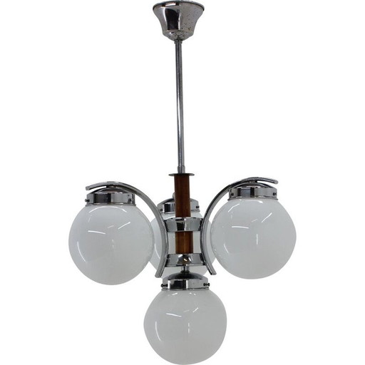 Vintage Art Deco metal and glass chandelier, Czechoslovakia 1930