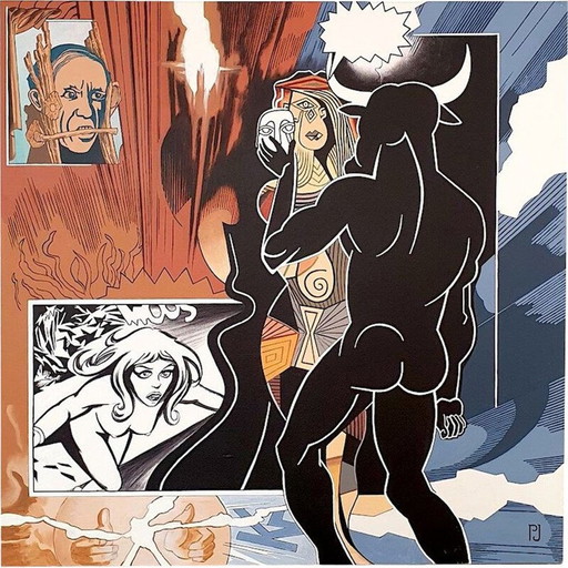 Retrato de Picasso Pop, pintura acrílica vintage sobre lienzo de Pierre Jacob, 2020