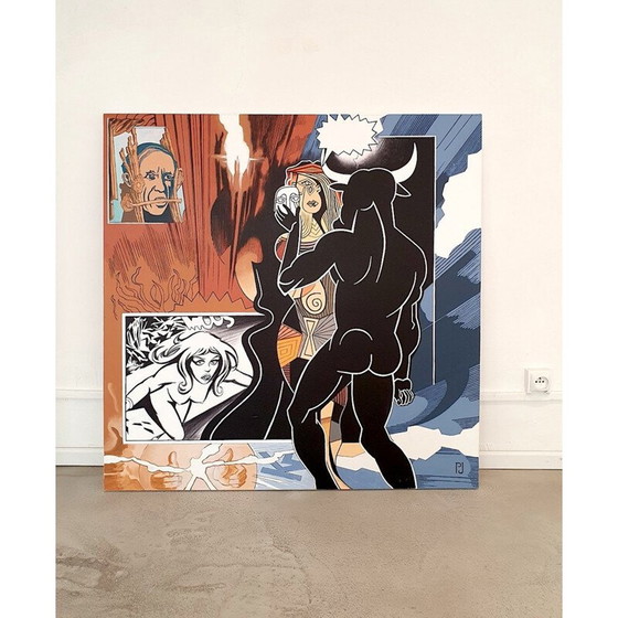 Image 1 of Portrait Picasso Pop vintage acrylic painting on canvas by Pierre Jacob, 2020